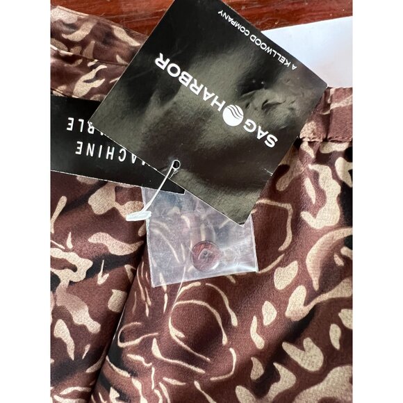 Sag Harbor Brown Floral Midi Skirt With Flared Hem S Polyester Elastic Waist - Picture 6 of 16